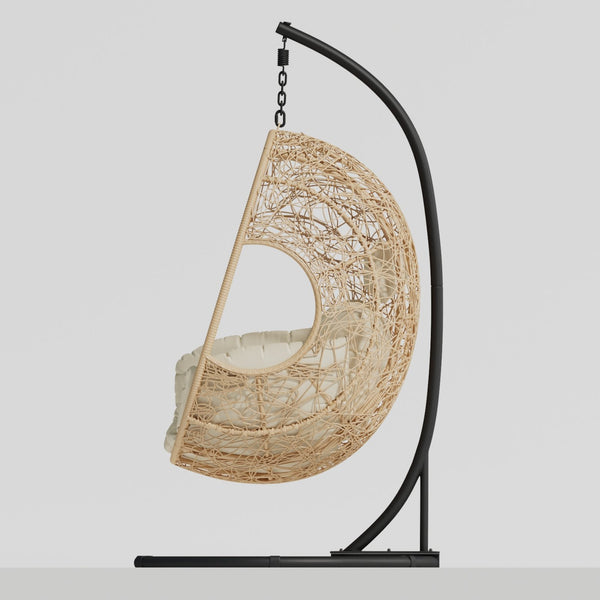 English Elm New Handcrafted Outdoor Indoor PE Wicker Swing Egg Chair with Plush Cushion and Sturdy Base for Patio Comfort Natural W400S00029