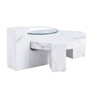 English Elm A marble textured MDF coffee table with side table — white, scratch‑resistant, easy‑clean, modern design (33.46x13.78x33.66) W1151132018
