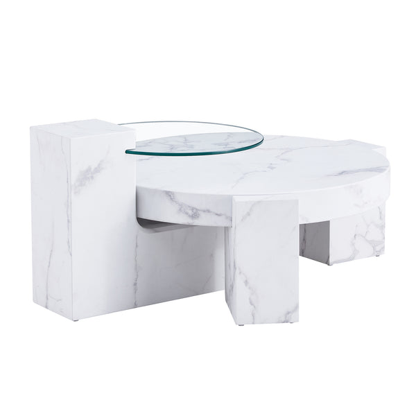 English Elm A marble textured MDF coffee table with side table — white, scratch‑resistant, easy‑clean, modern design (33.46x13.78x33.66) W1151132018