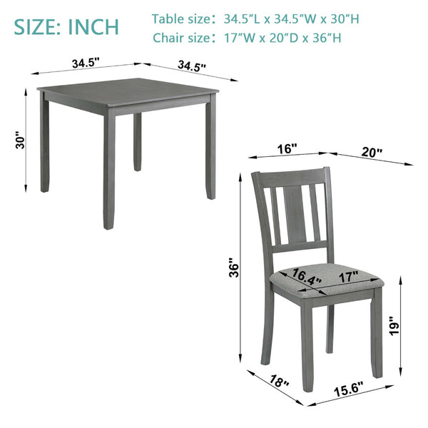English Elm Elegant Square Acacia Wood Dining Set with Four Linen Upholstered Chairs Modern Style W1998S00023