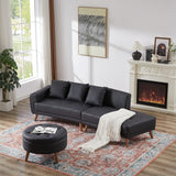 English Elm 107" Contemporary Sofa Stylish Sofa Couch With A Round Storage Ottoman and Three Removable Pillows For Living Room, Black