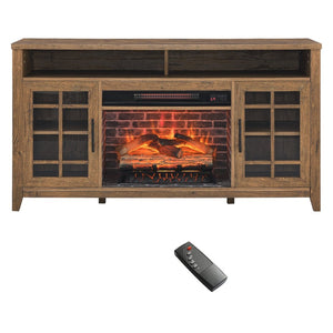 English Elm 55 Inch Fireplace Tv Stand with Infrared Heater Gray Wash Finish Media Storage W1769132634