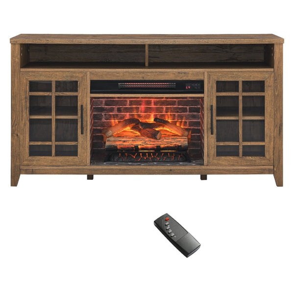 English Elm 55 Inch Fireplace Tv Stand with Infrared Heater Gray Wash Finish Media Storage W1769132634