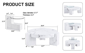 English Elm A marble textured MDF coffee table with side table — white, scratch‑resistant, easy‑clean, modern design (33.46x13.78x33.66) W1151132018