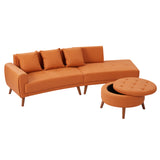 English Elm 107" Contemporary Sofa Stylish Sofa Couch With A Round Storage Ottoman and Three Removable Pillows For Living Room, Orange