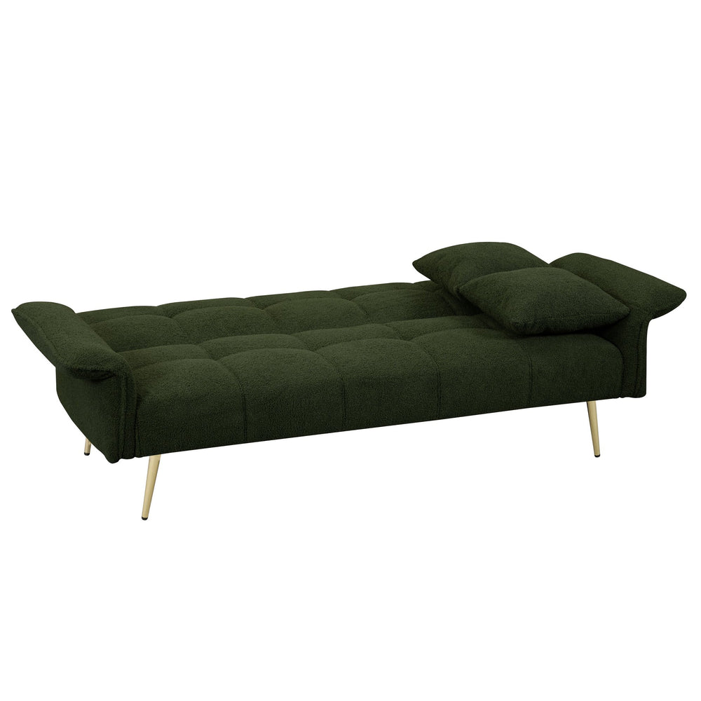 English Elm 70.1 Futon Sofa Bed Convertible Double with Folding Armrests Teddy Velvet Upholstered Multi-Use Comfort Green W2290P147466