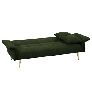 English Elm 70.1 Futon Sofa Bed Convertible Double with Folding Armrests Teddy Velvet Upholstered Multi-Use Comfort Green W2290P147466