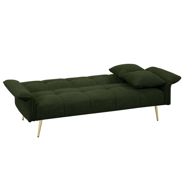 English Elm 70.1 Futon Sofa Bed Convertible Double with Folding Armrests Teddy Velvet Upholstered Multi-Use Comfort Green W2290P147466