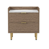 Hearth and Haven Wooden Nightstand with 2 Drawers and Marbling Worktop, Mordern Wood Bedside Table with Metal Legs&Handles WF315535AAB