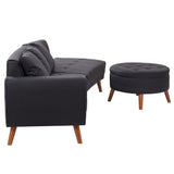 English Elm 107" Contemporary Sofa Stylish Sofa Couch With A Round Storage Ottoman and Three Removable Pillows For Living Room, Black