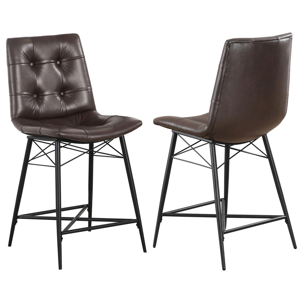 English Elm Brown Tufted Counter Height Stool Set of 2 — Retro Gunmetal Frame, Padded Leatherette Seats, 41" Tall Comfort B062P153530