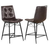 Modern Brown Leatherette Tufted Counter Stools (Set of 2) with Metal Base for Stylish Comfort & Durability