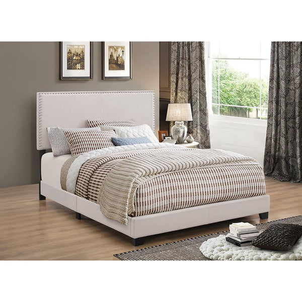 English Elm Ivory Transitional Twin Bed with Chrome Nailhead Trim, Solid Hardwood Frame, Chic Upholstery for Stylish Bedrooms B062P153537