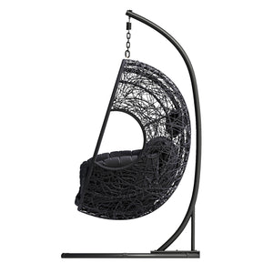 English Elm New Handcrafted Outdoor Indoor PE Wicker Swing Egg Chair with Plush Cushion and Sturdy Base for Patio Comfort Gray W400S00034