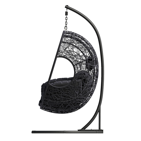 English Elm New Handcrafted Outdoor Indoor PE Wicker Swing Egg Chair with Plush Cushion and Sturdy Base for Patio Comfort Gray W400S00034