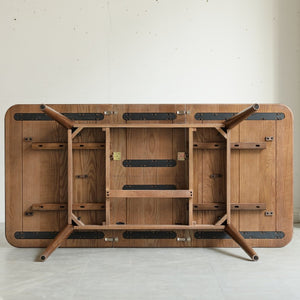 English Elm Walnut Solid Oak Extension Dining Table Seats Eight with Diagonal Legs Farmhouse Style W1283139300