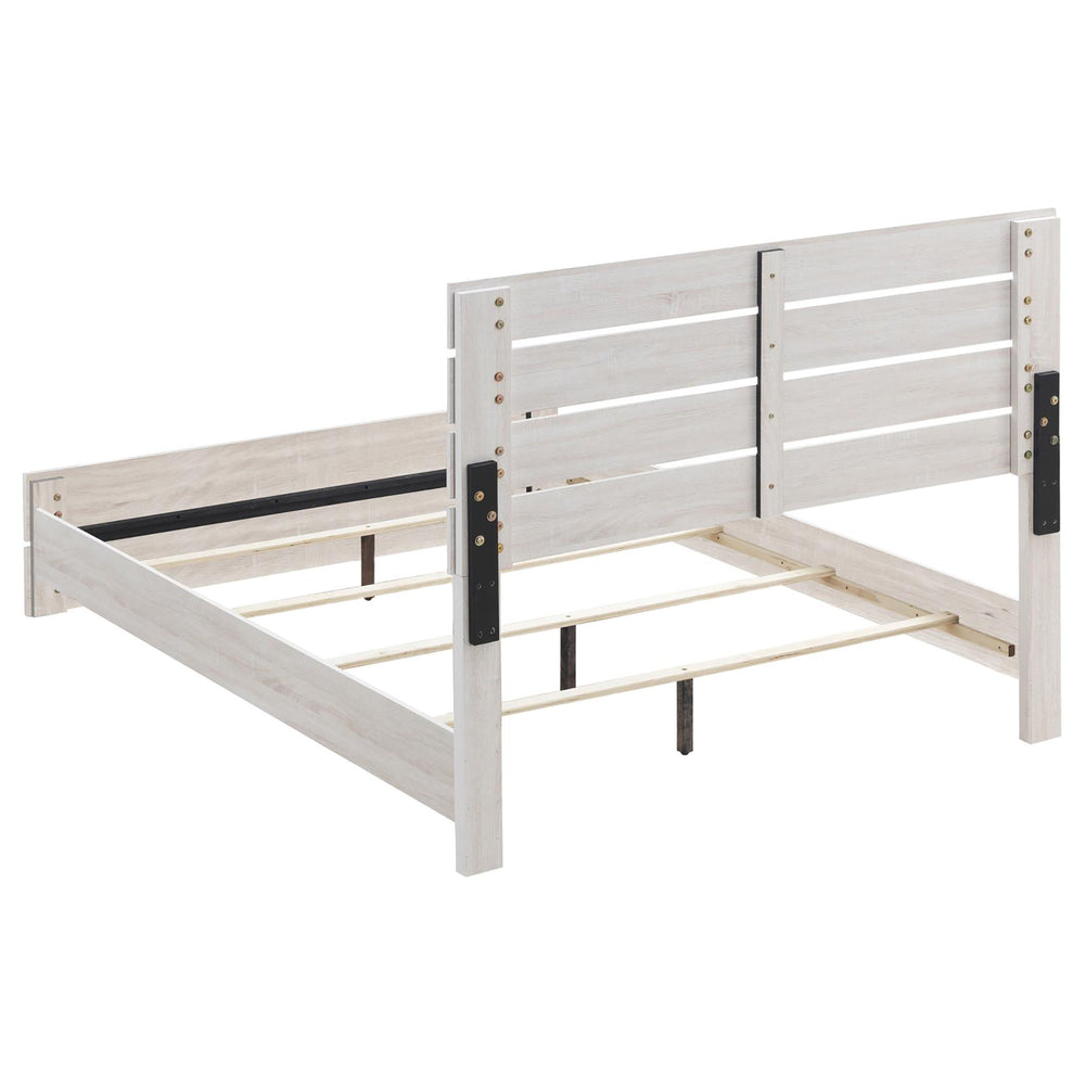 English Elm Coastal Rustic Slatted Queen Platform Bed with Farmhouse Headboard and Footboard in White Finish B062P153568