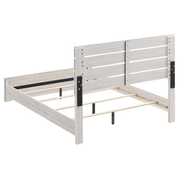English Elm Coastal Rustic Slatted Queen Platform Bed with Farmhouse Headboard and Footboard in White Finish B062P153568