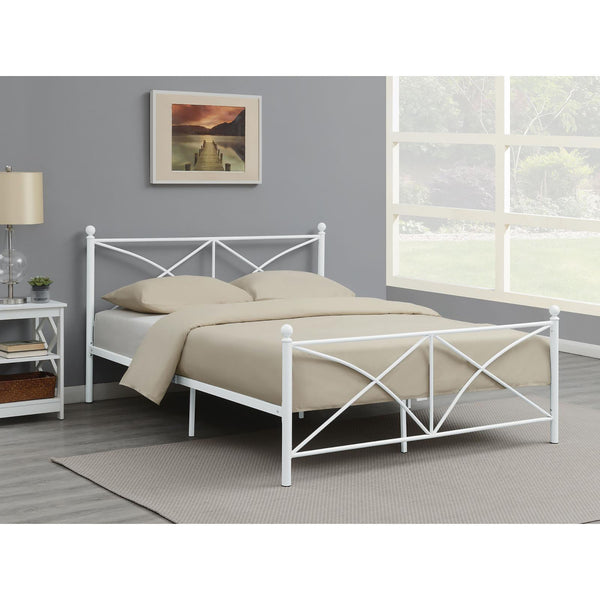 English Elm White Queen Platform Bed with Classic Poster Silhouette, Curved Cross-Brace, Sturdy 800lb Steel Frame B062P153553