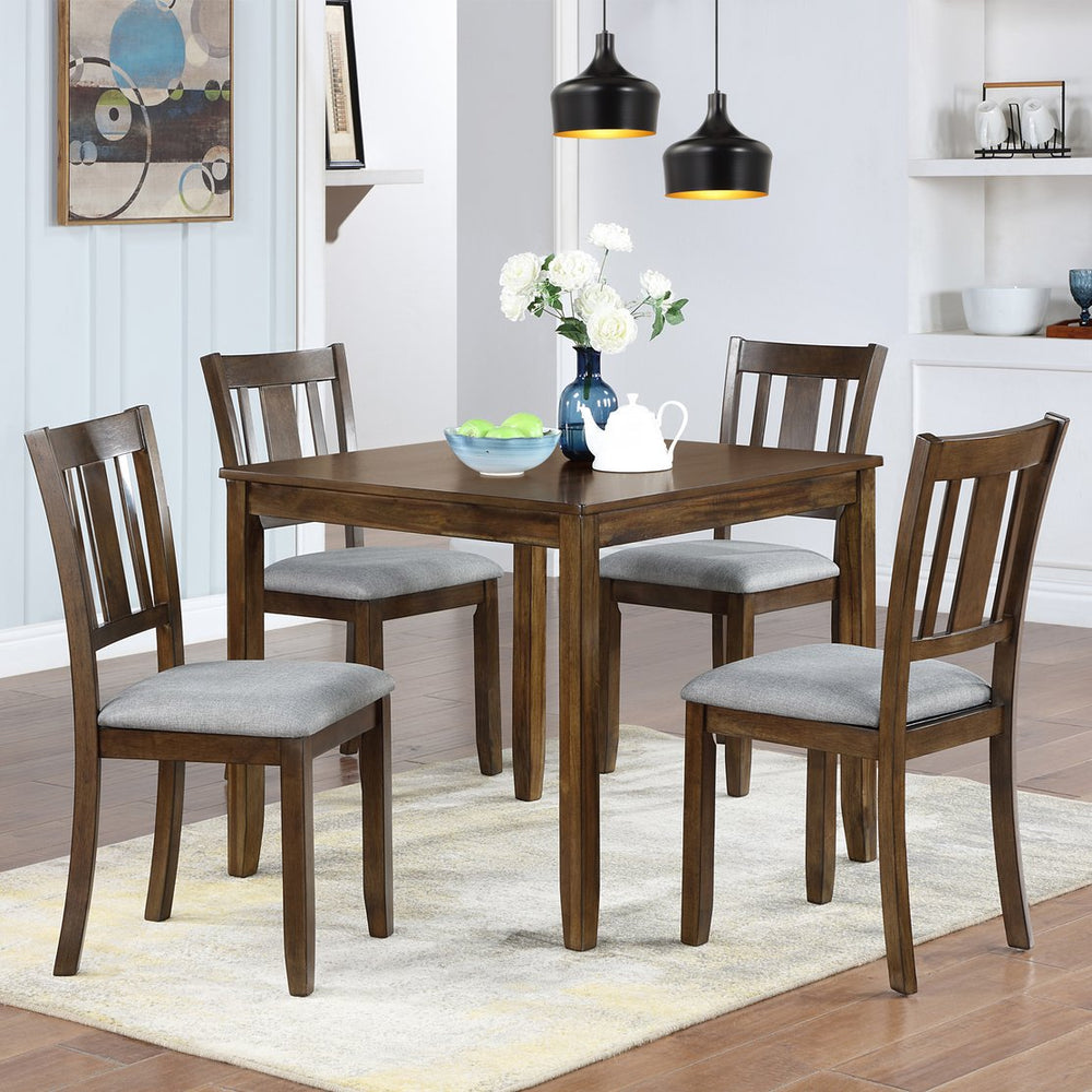 English Elm Elegant 5-Piece Wooden Dining Set For 4 - Modern Square Table & Upholstered Chairs In Walnut Finish W1998S00027