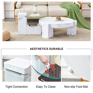 English Elm A marble textured MDF coffee table with side table — white, scratch‑resistant, easy‑clean, modern design (33.46x13.78x33.66) W1151132018