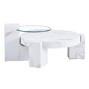 English Elm A marble textured MDF coffee table with side table — white, scratch‑resistant, easy‑clean, modern design (33.46x13.78x33.66) W1151132018