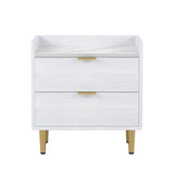 Hearth and Haven Wooden Nightstand with 2 Drawers and Marbling Worktop, Mordern Wood Bedside Table with Metal Legs&Handles, White WF315535AAK