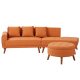 English Elm 107" Contemporary Sofa Stylish Sofa Couch With A Round Storage Ottoman and Three Removable Pillows For Living Room, Orange