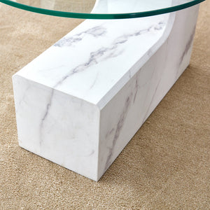 English Elm A marble textured MDF coffee table with side table — white, scratch‑resistant, easy‑clean, modern design (33.46x13.78x33.66) W1151132018