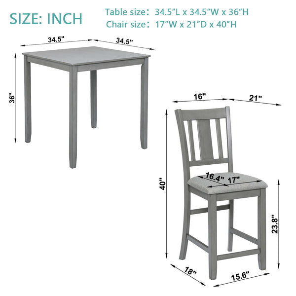 English Elm 5 Piece Counter-Height Dining Set - Modern Farmhouse Square Table & 4 Upholstered Chairs, Gray W1998S00031