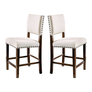 English Elm Set of 2 Linen Upholstered Dining Chairs with Nailhead Trim, Brown Cherry & Ivory Fabric Seats — Cozy, Stylish Comfort for Any Dining Room B016P154455