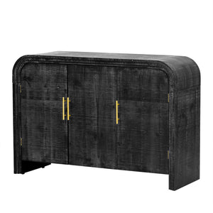 English Elm Trexm Retro Curved Buffet with Gold Pulls Antique Finish Wood Grain Dining Storage WF317093AAB