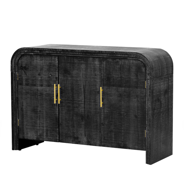 English Elm Trexm Retro Curved Buffet with Gold Pulls Antique Finish Wood Grain Dining Storage WF317093AAB