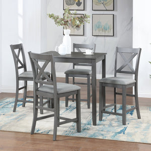 English Elm 5 Piece Dining Table Set - Modern Counter Height Square Table & 4 Upholstered Chairs For Small Spaces W1998S00028