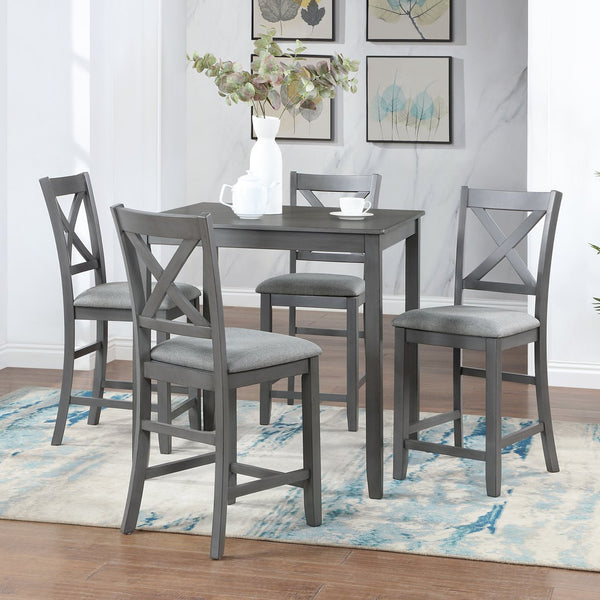 English Elm 5 Piece Dining Table Set - Modern Counter Height Square Table & 4 Upholstered Chairs For Small Spaces W1998S00028