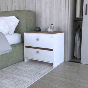 English Elm Nightstand Dreams, Two Drawers, White / Dark Brown Finish