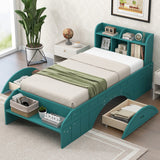 Hearth and Haven Wood Twin Size Platform Bed with 2 Drawers, Storage Headboard and Footboard WF313560AAF