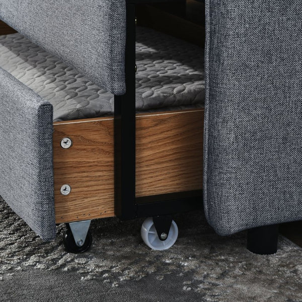 English Elm Twin Size Upholstery Daybed With Trundle, Storage Drawers & Pocket - Stylish, Space-Saving Solution! W1413S00023-GIGA