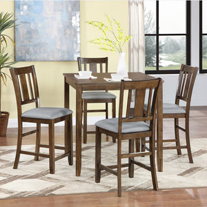 English Elm 5 Piece Dining Table Set - Stylish Counter Height Square Table & 4 Upholstered Chairs For Small Spaces W1998S00035