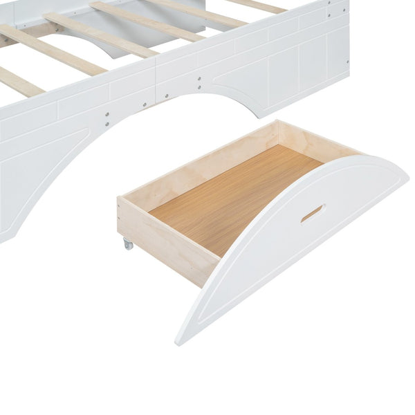 English Elm Wood Twin Platform Bed with Bookcase Headboard Storage Drawers Cottage Pine Frame WF313560AAK