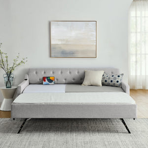 English Elm Twin Size Upholstery Daybed With Erectable Trundle And Usb Charging - Modern, Stylish, Space-Saving Solution W1413S00027-GIGA