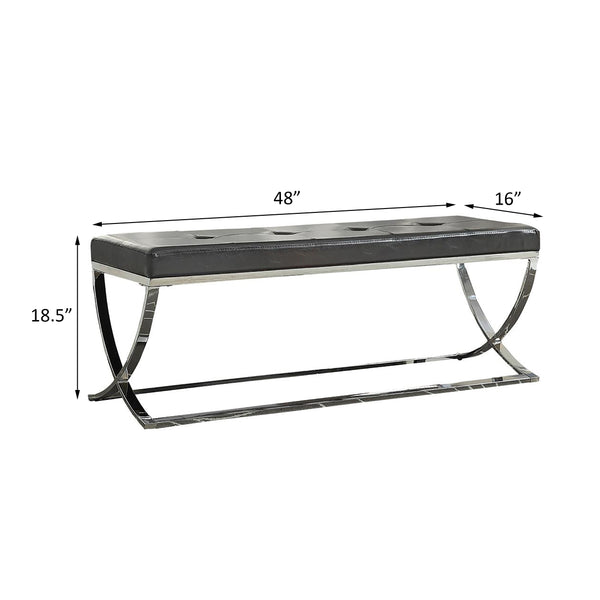 English Elm Black Curve-Leg Bench with Chrome Curved Legs and Black Leatherette Seat for Modern Minimalist Style B062P153582