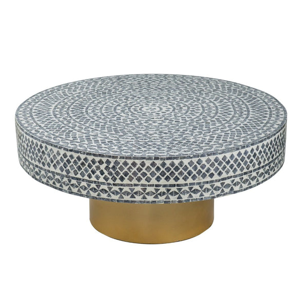 English Elm 35x35x16" Capiz Shell Square Coffee Table with Gold Pedestal Base for Bohemian Living W2078P154259