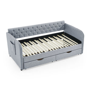 English Elm Twin Size Upholstery Daybed With Trundle, Storage Drawers & Pocket - Stylish, Space-Saving Solution! W1413S00023-GIGA