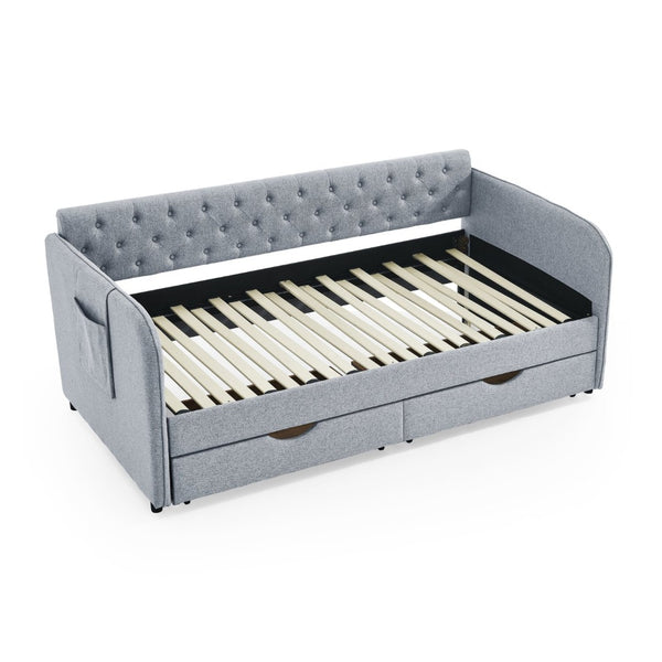 English Elm Twin Size Upholstery Daybed With Trundle, Storage Drawers & Pocket - Stylish, Space-Saving Solution! W1413S00023-GIGA