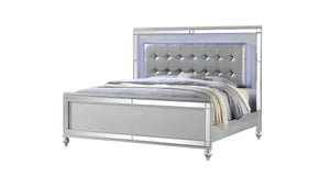 English Elm Sterling Queen Upholstered LED Bed Silver with Crystal Tufted Headboard, Mirror Front Glam Design B009S01817