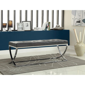 English Elm Black Curve-Leg Bench with Chrome Curved Legs and Black Leatherette Seat for Modern Minimalist Style B062P153582