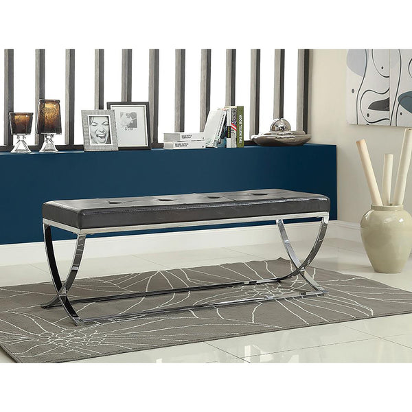 English Elm Black Curve-Leg Bench with Chrome Curved Legs and Black Leatherette Seat for Modern Minimalist Style B062P153582
