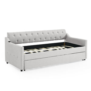 English Elm Twin Size Upholstery Daybed With Erectable Trundle And Usb Charging - Modern, Stylish, Space-Saving Solution W1413S00027-GIGA