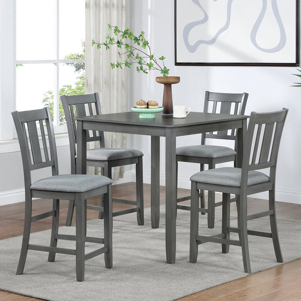 English Elm 5 Piece Counter-Height Dining Set - Modern Farmhouse Square Table & 4 Upholstered Chairs, Gray W1998S00031